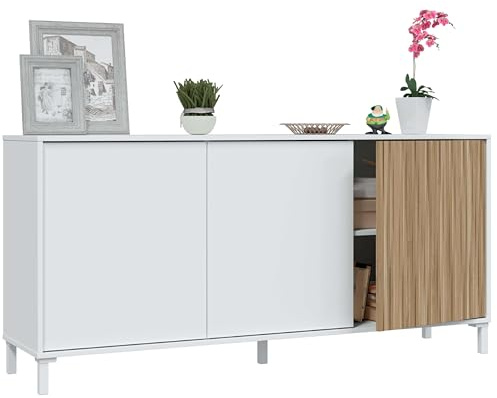 Habitdesign Aparador para Salón Ethna Blanco Artik Y Natur Estilo Moderno 154x74x40 Cm