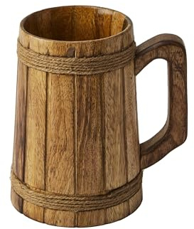 Raven Forge Chope à bière en bois de manguier fabriquée à la main pour homme. Chope à hydromel unique d'une capacité de 1,75 pinte. Tasse à bière vintage à reliure à ficelle. Cadeau idéal.