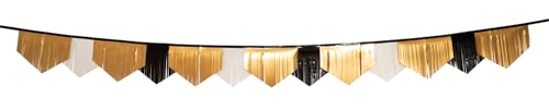 Folat 63750 Fransengirlande - BlackGold HNY - Gewellt - schwarz/Gold/weiß - Silvester Deko, Neujahrs Party, Neujahr Silvesterdeko, Frohes Neues Jahr, Happy New Year