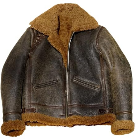 Herren Shearling Schaffell Jacke Mäntel Winter Schwarz Bomberjacke Pelzmäntel, B3, S