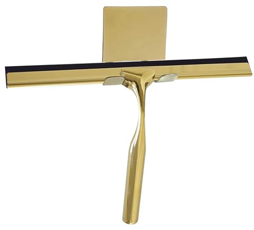 Fenytay Escobilla de para Ducha,Limpiacristales Multiusos de Acero Inoxidable Dorado con Mango - Escobilla de Goma para Espejos para Limpieza del hogar, Puertas de Vidrio, Paredes de Azulejos