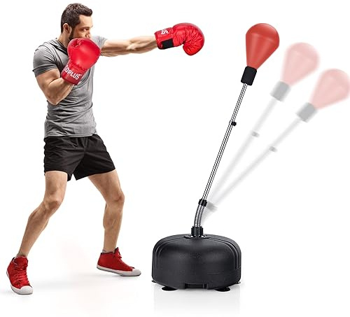 COSTWAY Sac de Frappe sur Pied Réglable avec Base Lestée | Punching Ball de Boxe avec Gants et Ventouses pour Enfants et Adultes