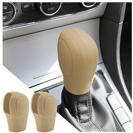 Adunsiaoto 2 Pezzi Copri Pomello del Cambio per Autos, Copertura Silicone Della Leva Cambio, Protezione Antiscivolo per Leva Del Pomello Dell'auto, per Leva del Cambio del Veicolo(Beige)