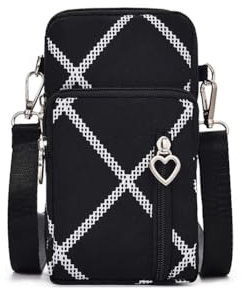 Narunii Borsa a Tracolla da Donna in Nylon,Mini Borsetta Porta Cellulare Donna con Cinghie Regolabili Staccabili y Porta Cuffie,per Cellulari Sotto i 7 (Nero-S1)