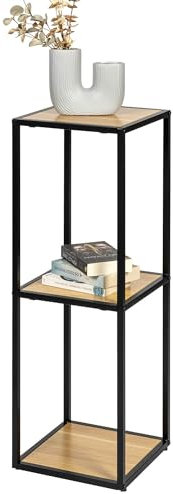 eluno Standregal aus Metall mit 3 Holzablageflächen, höhenverstellbare Füße, Bücherregal, Badezimmerregal, Lagerregal, vielseitig einsetzbar, viel Platz für Bücher, Pflanzen und Deko (Schwarz)