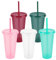 5 pièces colorées gobelets réutilisables en plastique avec couvercle et pailles, gobelets 24oz,incassables,pour les fêtes,le camping et les enfants,gobelets en plastique Smoothie Café Tasse de voyage
