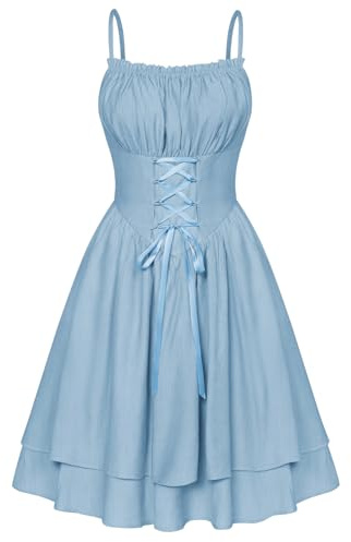SCARLET DARKNESS Robe de Costume Rockabilly Médiévale Pirate Carnaval Festif Cosplay Robe de Soirée Bleu Clair XXL