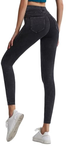Onsoyours Jeggings da Donna Jeans Leggins a Vita Alta Stretchy Treggings Yoga Pantaloni Casual Slim Pantaloni Jeggings Elasticizzati Attillati in Denim A Grigio Scuro XXL