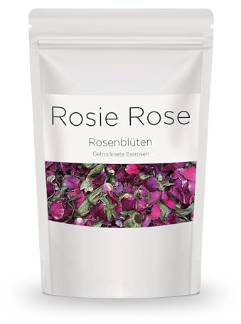 Getrocknete Rosenblüten in 50g - essbare Rosenblüten, Topping, essbare Torten & Kuchen Dekoration,100% natürlich, geschmacksneutral | ROSIE ROSE (Dark Pink)