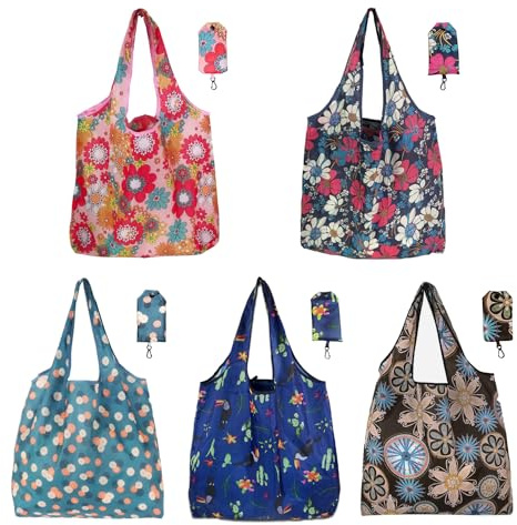 SYEYCW Bolsas de Compra Plegables, Reutilizables y Ecológicas, Impermeables y Antiarrugas para Uso Diario y Viajes