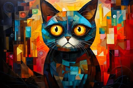 adrium Acryl-Bild 60 x 40 cm: Bild einer Katze, bestehend aus verschiedenfarbigen Quadraten. Generative KI. (212997211)