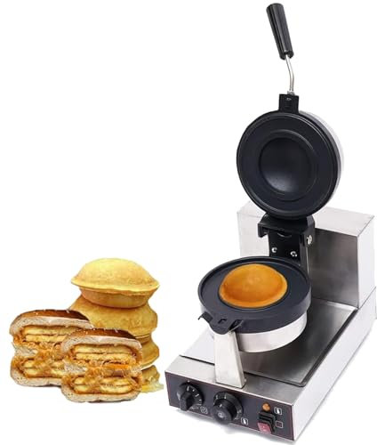 Machine électrique Gaufrier Crème Glacée Fabricanthamburger, 180° Rotation Matériau Antiadhésif Plaque,Machine Ronde Commerciale Cuisson Gaufres 50~300 ℃ Utilisation à La Maison Température Réglable,A