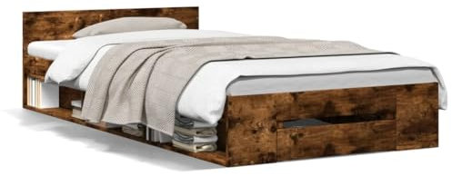 IKAYAA Bett 90x200 mit schubladen Bettgestelle mit Lattenrost und Schubladen Stauraumbett 90x200 Bett mit Stauraum und Kopfteil Doppelbett Holzbett Jugendbett-Räuchereiche-90 x 200 cm