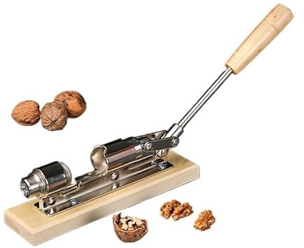 FIYSON Retro Nussknackerim Nostalgie-Design, Nut-Cracker aus Edelstahl,Mandelsplitter, Holzbasis Griff Nussknacker,mit Hebel-Funktion, größenverstellbar und kraftsparend Nüsse öffnen