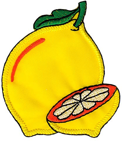 Zitrone Gelb Aufnäher zum aufbügeln oder aufnähen Bügelbild Aufbügler für Kleidung gestickter Bügelpatch Applikation Lemon Patch Größe 6,0 x 6,8 cm