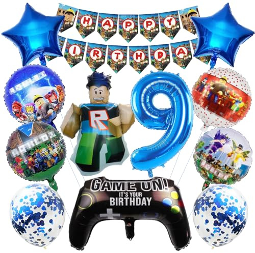 OVOparty 12 PCS Kit Compleanno Roblx 9 Anni Bambini, Palloncini Decorazioni | Kit Palloncini, Decorazioni per Festa di Compleanno