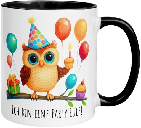 Eulen Geschenke Tasse | Ich bin eine Party Eule | Lustige Geburtstag Kaffeetasse mit Eule | Witziger Party Geschenk Becher