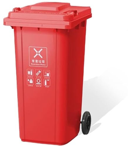 Contenedor Basura Plástico Con Ruedas For Garaje Cuerpo Engrosado Ruedas Reforzadas Contenedor Basura Industrial Móvil Alta Resistencia Fácil Limpiar Mover(Red,120L)