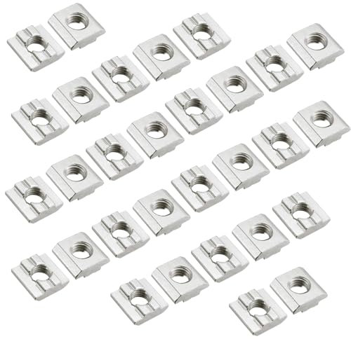 SMLOPLOM 30 pietre scanalate, in acciaio al carbonio M8, quadrate, per profili in alluminio, viti a testa martello, argento