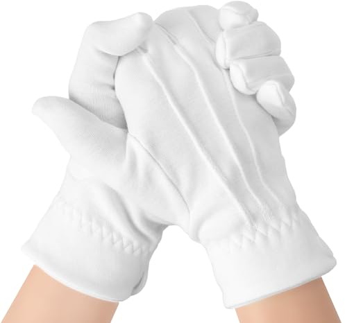 SycloPak Weiße Handschuhe Herren Baumwolle - Formelle Smokings, Zeremonielle Uniformen Weihnachtsmann Hochwertige Stoffhandschuhe Weiss Baumwolle