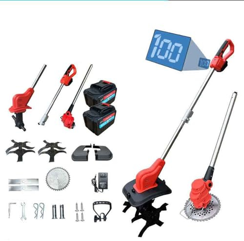 Electric Garden Rotavator,4 Blades Cordless Tiller With 2 * 4.0Ah Battery & Double Drum,Portable Handheld 8 lawnmower & Tiller Combo,For Farm,Yard,Lawn,Orchard(Scarifier+lawn mower)