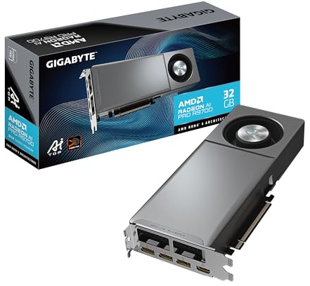 Gigabyte Radeon AI PRO R9700 AI TOP 32G Graphics Card- 32GB GDDR6, 256 bit, PCI-E 5.0, 2920MHz Core Clock, 3 x DP, 1 x HDMI, GV-R9700AI TOP-32GD