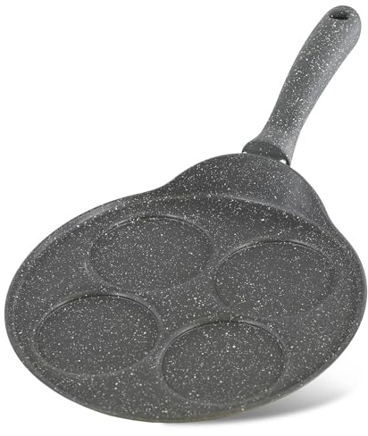 GEEZY Non Stick Pancake Pan 26cm – 4 Mould Multi Hole Mini Crepe Maker, American Style Pancakes Frying Pan for Eggs & Crepe – PFOA Free, Dishwasher Safe, Great Kitchen Gift Accessory