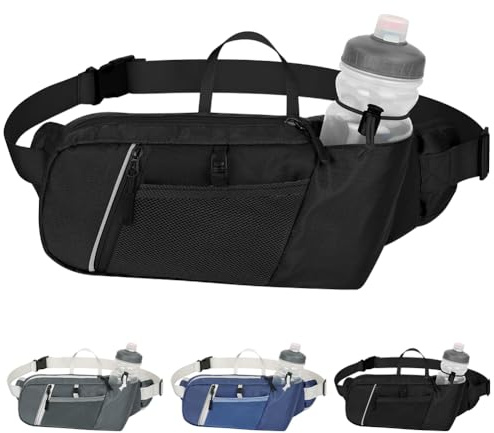 HOTUT Cintura da Corsa con Porta Bottiglia,Marsupio Regolabile Sportivo Uomo Donna con Tasche con Cerniera e Porta Bottiglia D'acqua per Maratona,Trail Running,Escursionismo,Jogging,Camminata(Nero)