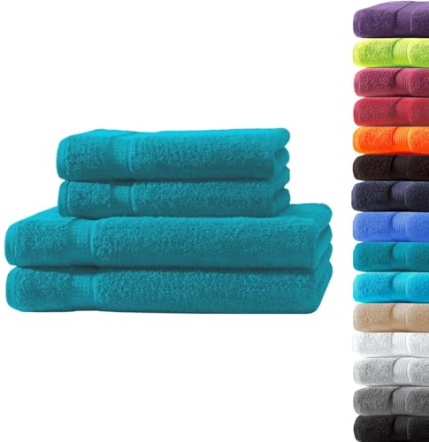 Loomiva Frottier Set 2X Handtuch + 2X Duschtuch | 500g/m² | 100% Baumwolle | ideal für Reisen & Gym und Sport | Öko-TEX Standard 100 | Petrol