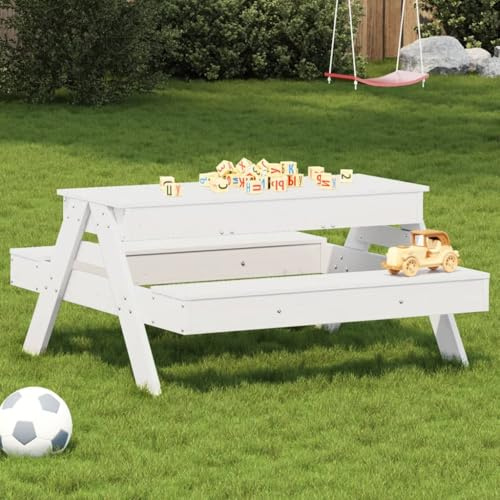 Owoxanthellate Tavolo da picnic per bambini con sabbiera, 99,5 x 105 x 52 cm, in pino massiccio, pieghevole, resistente alle intemperie, giardino/balcone/interni