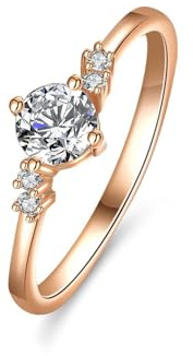 Ayoiow Vorsteckring Gold 585 Ehering für Damen, 0.5ct Moissanit 4-Zackige Runde Steine Eheringe für Sie, 14 Karat Roségold Größe 57 (18.1)