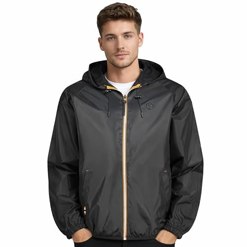 Geographical Norway Boatglobe - Chaqueta impermeable para hombre, con capucha fija, ligera con cremallera con puños y medias elásticas, chaqueta de media temporada protección viento y lluvia