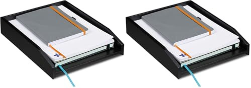 Relaxdays Briefablage stapelbar, DIN A4 Papier, Büro, Schreibtisch, Dokumentenablage Bambus, HBT 6 x 25 x 33 cm, schwarz (Packung mit 2)