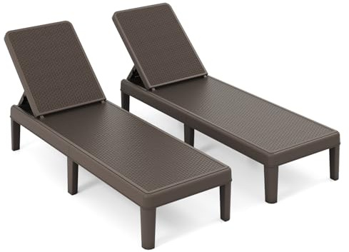 COSTWAY 2er Set Sonnenliege wetterfest, Gartenliege Kunststoff | Verstellbare Rückenlehne, Balkonliege, Terrassenliege bis 150 kg belastbar, Liegestuhl für Garten, Terrasse, Balkon, Braun