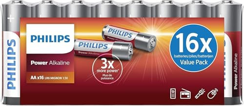 Philips Value Pack Piles AA - Piles en Paquet de 16 pièces - Piles alcalines - LR6 - Durée de Conservation jusqu'à 10 Ans - Convient à Divers appareils - sans Cadmium ni Mercure