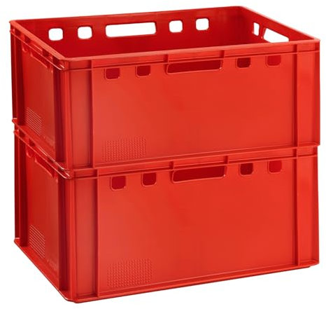 BURI 2x Fleischkiste E3 Fleischerkiste große Lagerkiste 60x40x30 cm lebensmittelecht robust, stapelbar - Eurobox Rot Made in Germany