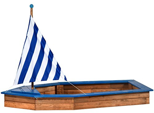 dobar-94600FSC Arenero de Madera Grande, Casco, Caja de Arena, Barco para niños al Aire Libre, 180 x 96 x 125 cm, Color Azul/Blanco (94600FSC)