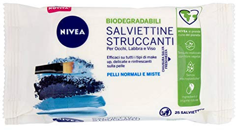 NIVEA Salviettine Struccanti 3in1 Rinfrescanti 25 Pezzi, Salviettine per pelli normali e miste, Salviette struccanti per viso, occhi e labbra, Struccante viso e occhi per trucco waterproof