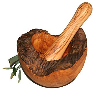 Prosudweb Mortier 18 cm Naturel Rustique et Pilon en Bois d'olivier