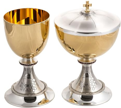 Holyart Calice 13,5 cm et ciboire 16 cm Laiton Symbole Eucharistie, Ciboire
