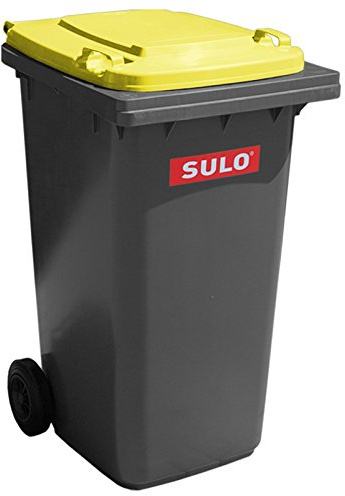 Sulo Cubo de Basura con 2 Ruedas, 80 litros, Color Gris con Tapa Amarilla