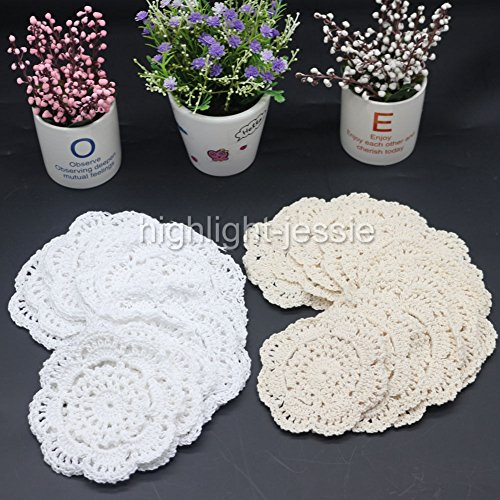 EMOTREE 24x Häkeldeckchen Spitzendeckchen Tischdecke Becher Deckchen Handarbeit (je Farbe 12 Stücke)