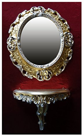 Set miroir mural doré argenté + console M ovale console murale baroque antique 44 x 38 cm