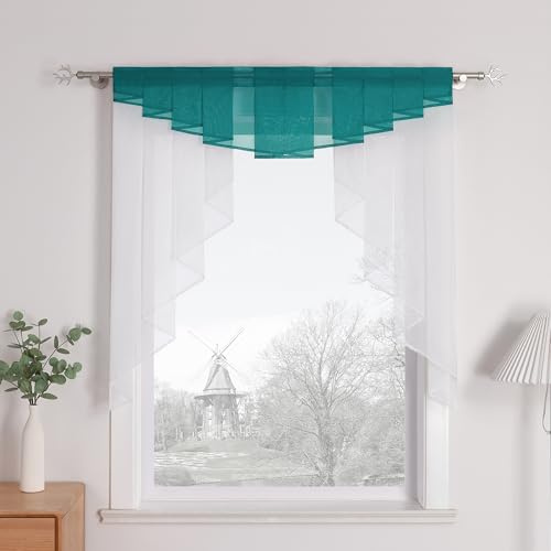 HongYa 1 Stück Raffrollo, transparent, Gardinenstange, Plissee, bunt, dreieckig, für Wohnzimmer, Küche, Schlafzimmer, dekorativ und modern, Türkis, H/L 145/140 cm