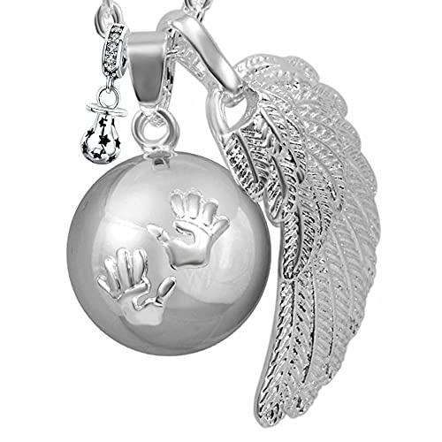 💖 Bola de grossesse clochette Pendentif harmony ball “Appeleur d’anges 👼” Bijou musicale pour Maternité femmes enceintes avec chaîne aile d'ange et Bola