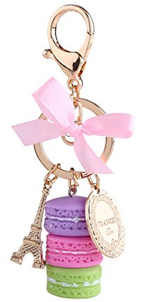Walfront Macaron Schlüsselanhänger Eiffelturm Tasche Anhänger Harz Keychain Kuchen Schlüsselbund Nette Geldbörse Dekoration (Violett)