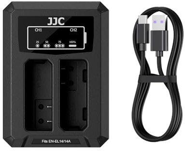 JJC USB dubbel batteriladdare för Nikon Df D5600 D5500 D5300 D5200 D5100 D3400 D3500 D3300 D3200 D3100 P7800 P7700 P7200 P710 7000 Ersätter EN-EL14, EN-EL14a