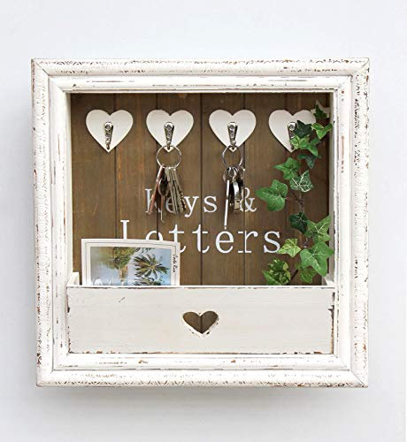 DanDiBo Wandorganizer Vintage Schlüsselbrett Holz mit Ablage 93857 Weiß 40cm Schlüsselboard Briefablage Schlüsselkasten Shabby Chic Memoboard