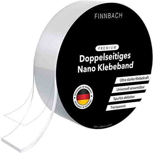 Finnbach Premium Nano Tape [3 Meter] Doppelseitiges Klebeband | Nanotape doppelseitig Extra Stark transparent | Kleber spurlos ablösbar und wiederverwendbar | waschbar und rutschfest