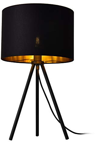 lux.pro Tischleuchte 'Metz' E14 Max. 40W Tripod Tischlampe Stoffschirm und Metallfüße Nachttischlampe Schwarz